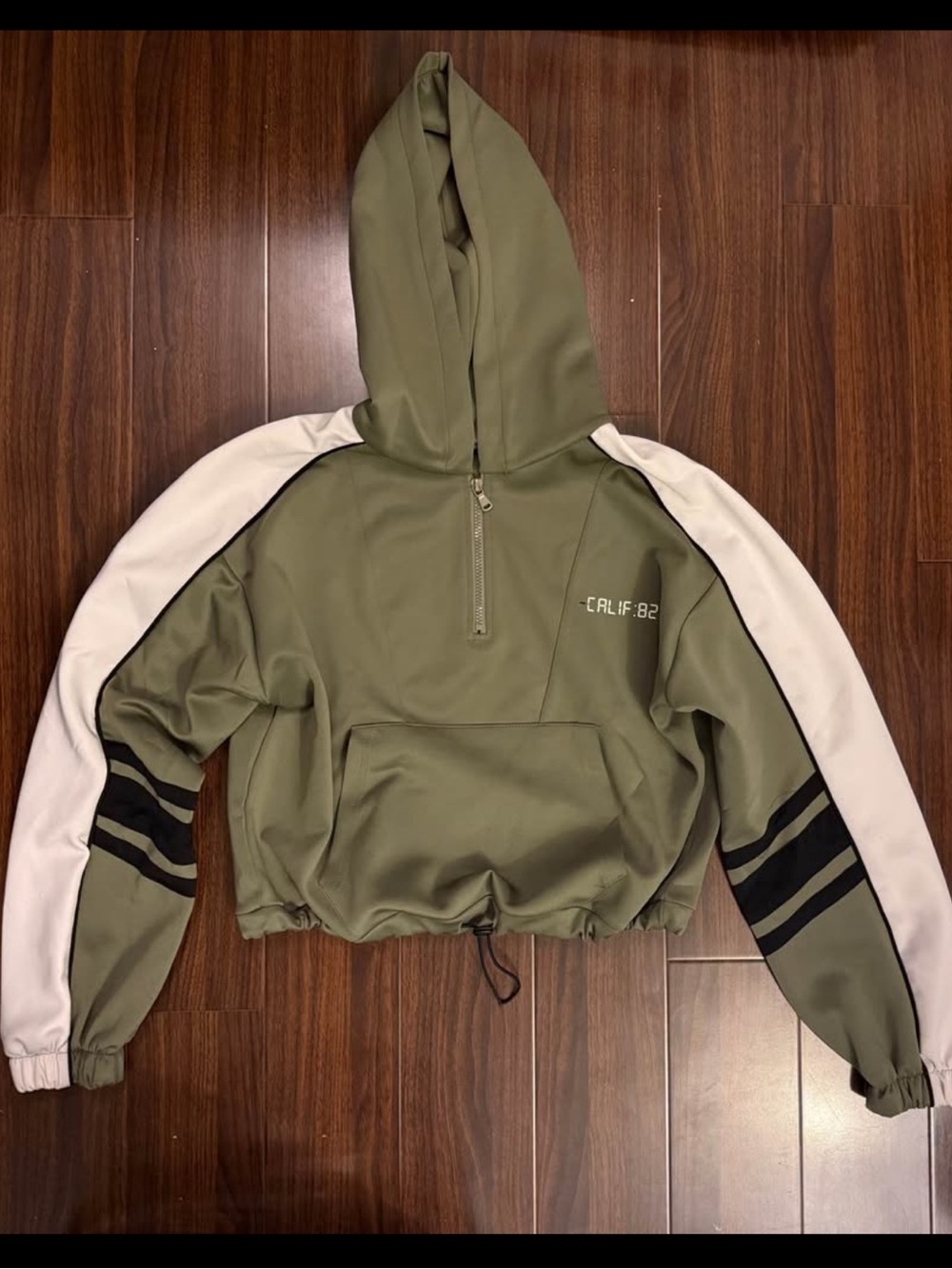 Ardene Scuba Olive Green & Cream Hooded Bomber Jacket Long Sleeve Quarter Zip